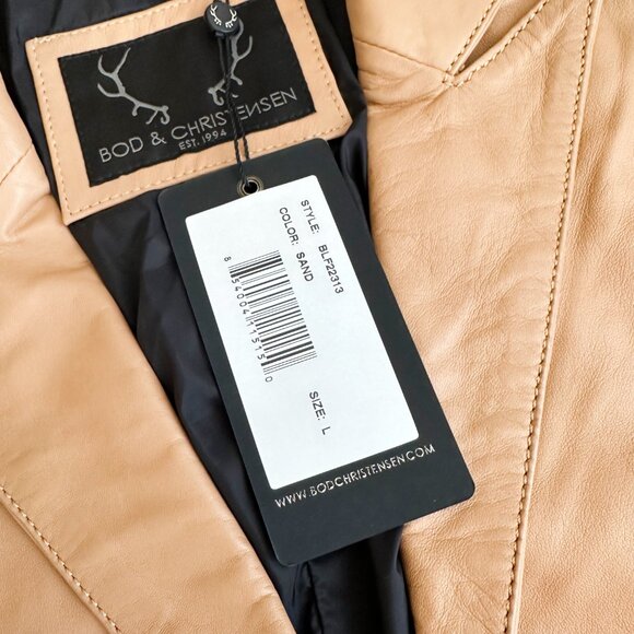 NWT Bod & Chritensen AURIANA Single Breasted Leather Blazer L Sand - Picture 9 of 15